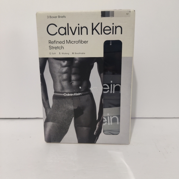 3 PK CALVIN KLEIN REFINED MICROFIBER STRETCH BLACK GREY BOXER BRIEFS MEDIUM NWT - Picture 1 of 4